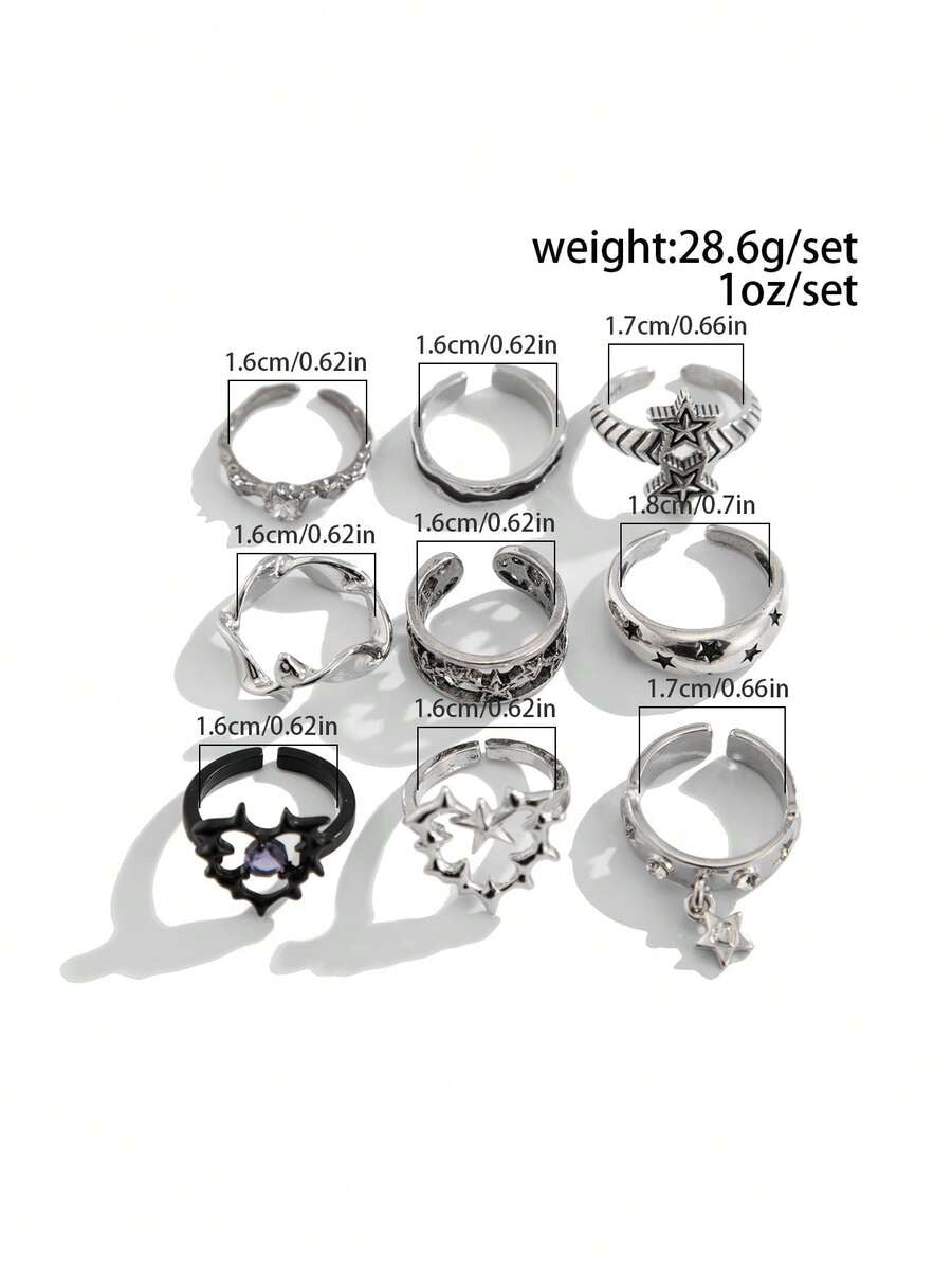 Metal Star Ring Set (9 pcs)